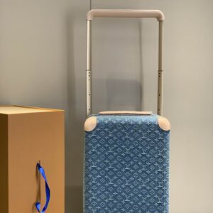 Louis Vuitton Blue Monogram Cabin Trolley Suitcase with beige corner accents