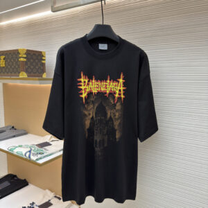 Balenciaga Black Graphic T-Shirt with bold front graphic print and oversized fit Tags: Balenciaga black tee, graphic T-shirt, oversized luxury tee, dark streetwear top, unisex designer tee, edgy graphic fashion, premium black T-shirt, statement casual top, trendy oversized tee, luxury streetwear shirt