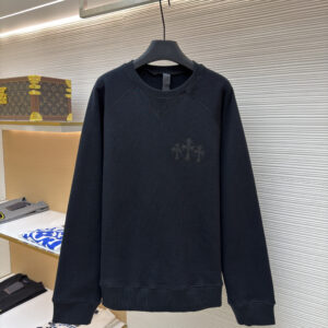 A premium Chrome Hearts Black Cross Sweatshirt in black featuring a triple-cross leather appliqué on the chest.