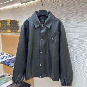Chrome Hearts Black Leather Coach Jacket