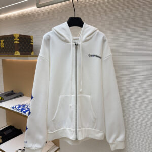 Front view of the Chrome Hearts White Horseshoe Raglan Long Sleeve featuring black sleeves and a horseshoe chest logo.