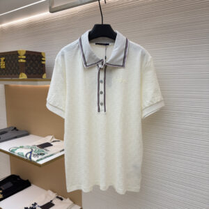 Louis Vuitton White Polo Shirt with textured fabric, contrast trim collar, and short sleeves