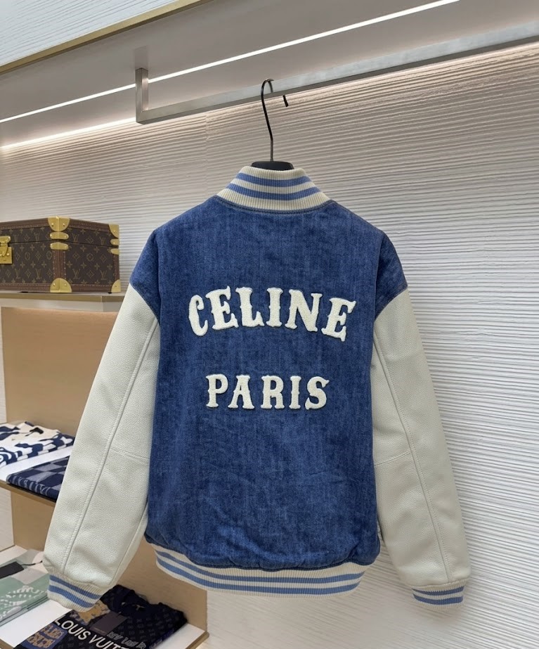 Celine Paris Denim Varsity Jacket | Men's Viral Luxury Blue & White Bomber - Image 3