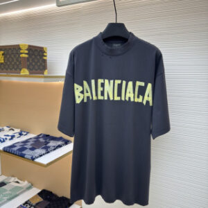 Men's Balenciaga Dark Grey Oversized Yellow Logo T-Shirt