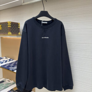 Acne Studios Navy Sweatshirt in heavy-weight navy cotton featuring a white embroidered logo on the chest and V-stitch neckline.