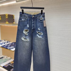 Balenciaga Distressed Wide Leg Jeans