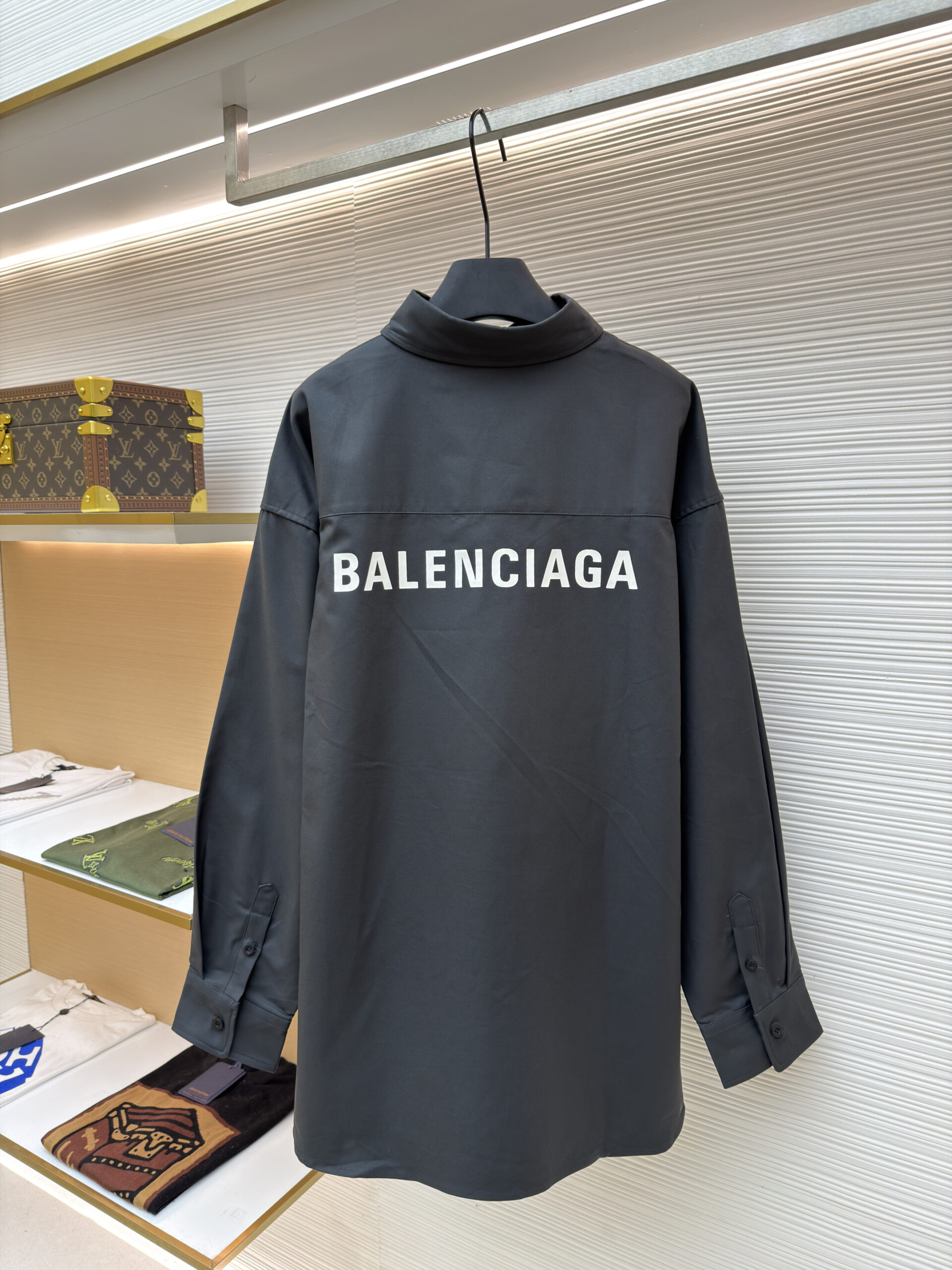 Balenciaga Logo Back Oversized Shirt in Anthracite Grey - Image 3
