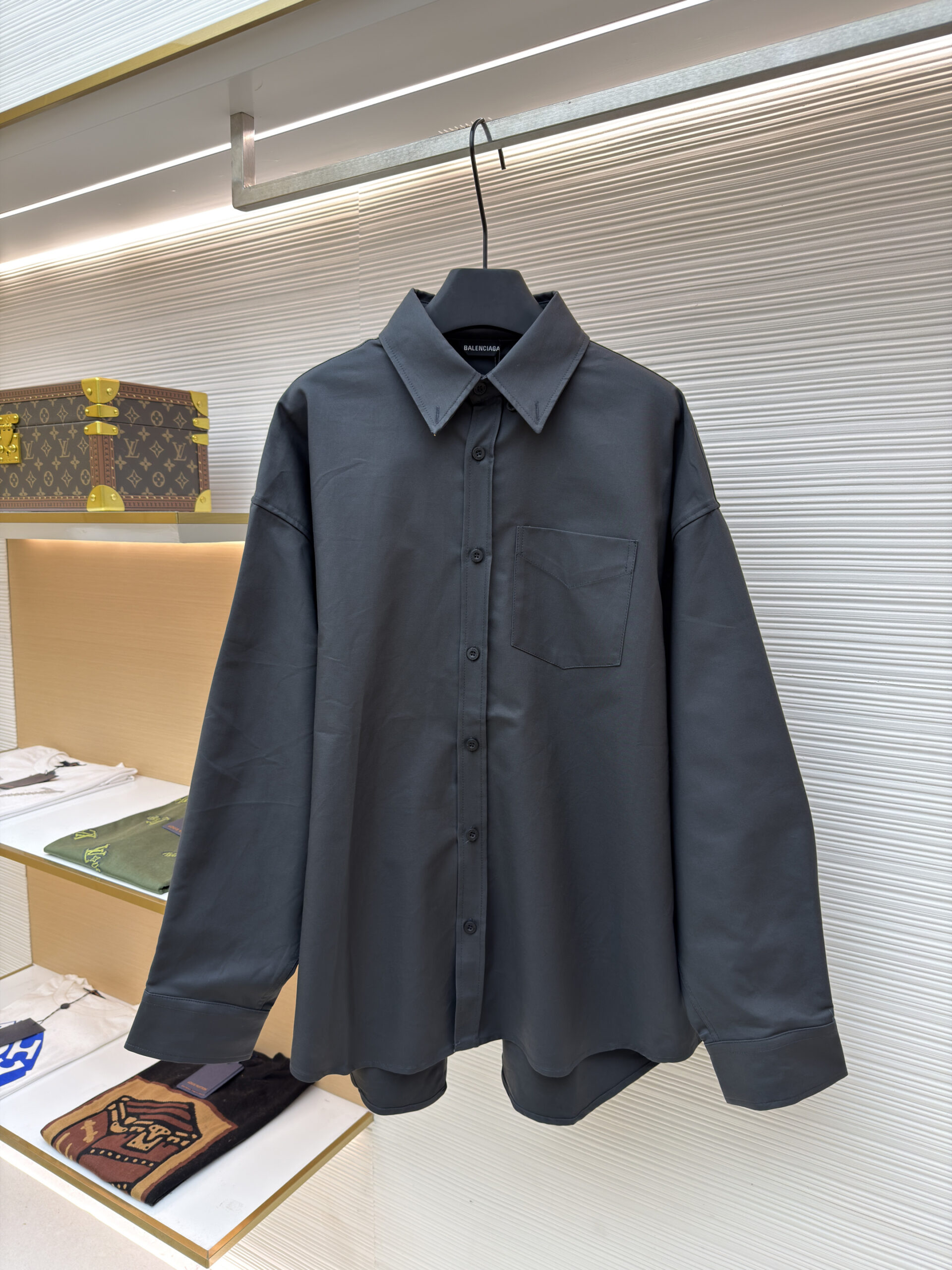 Balenciaga Logo Back Oversized Shirt in Anthracite Grey