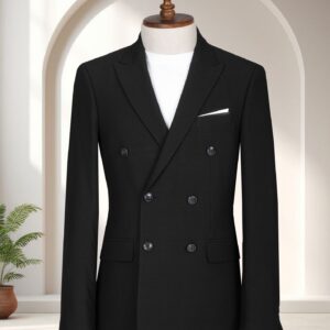 Black Double-Breasted Suit for Weddings and Business, Double Breasted Men's Suit, Black Wedding Attire, Prom Suit 2026, Business Meeting Fashion, Black Gala Suit, Peak Lapel Blazer, Viral Tailoring Trends, Men's Luxury Formalwear, Corporate Style Suit