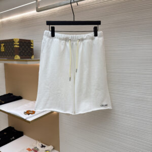 Celine Men’s White Raw-Hem Fleece Shorts