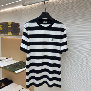 Celine-Triomphe-Striped-Cotton-T-Shirt