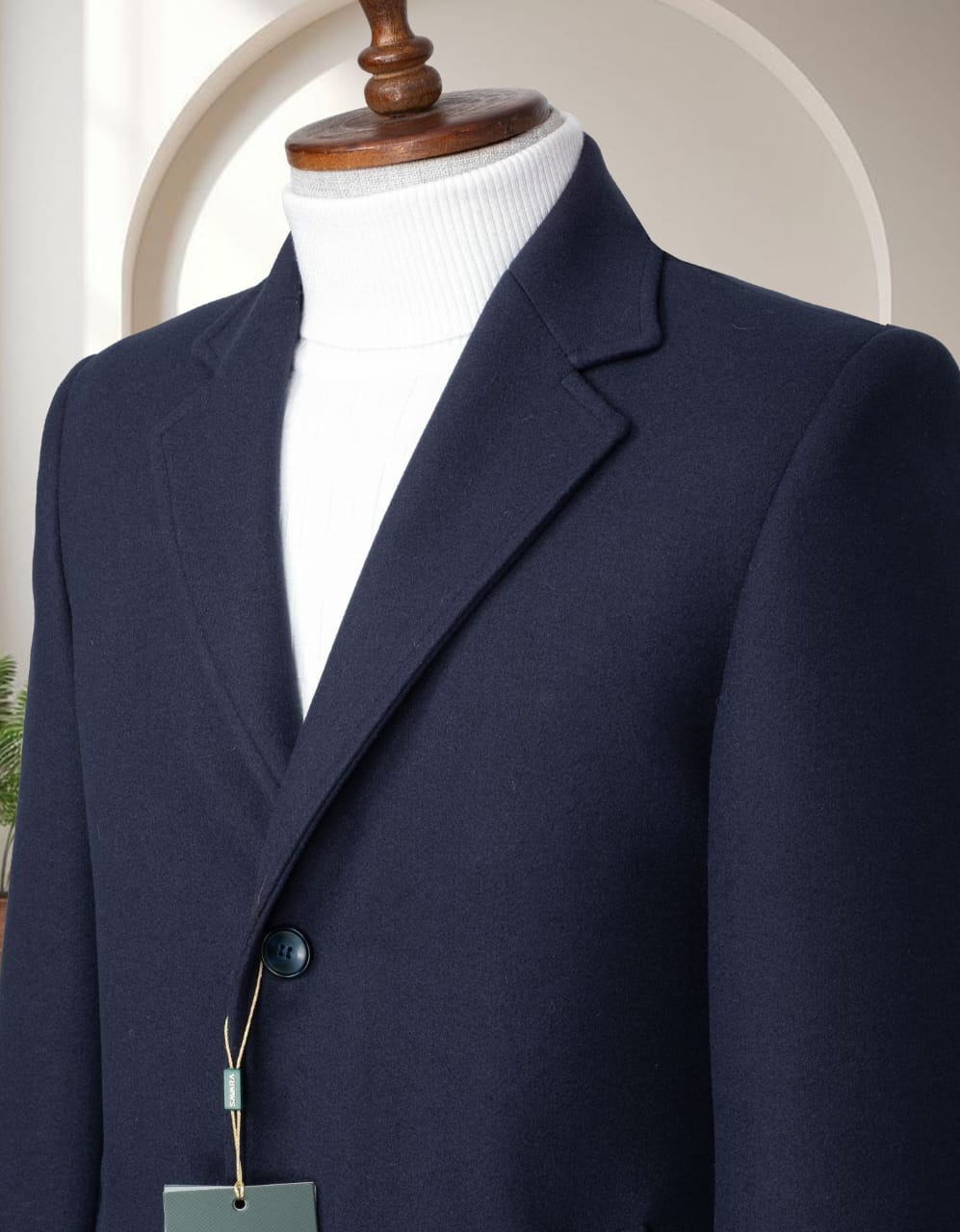 Men's Navy Blue Single-Breasted Overcoat - Image 3