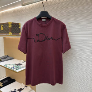 A premium Dior Brown Braided Logo T-Shirt in a rich brown hue, hanging on a black hanger, showing the front view with black braided rope detailing and a clean back view.