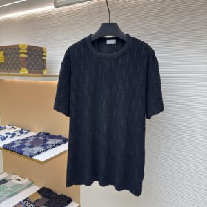 Dior Oblique All-Over Jacquard Knit Tee – Obsidian Black