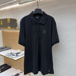 Fendi Embroidered FF Logo Pique Polo - Obsidian Black