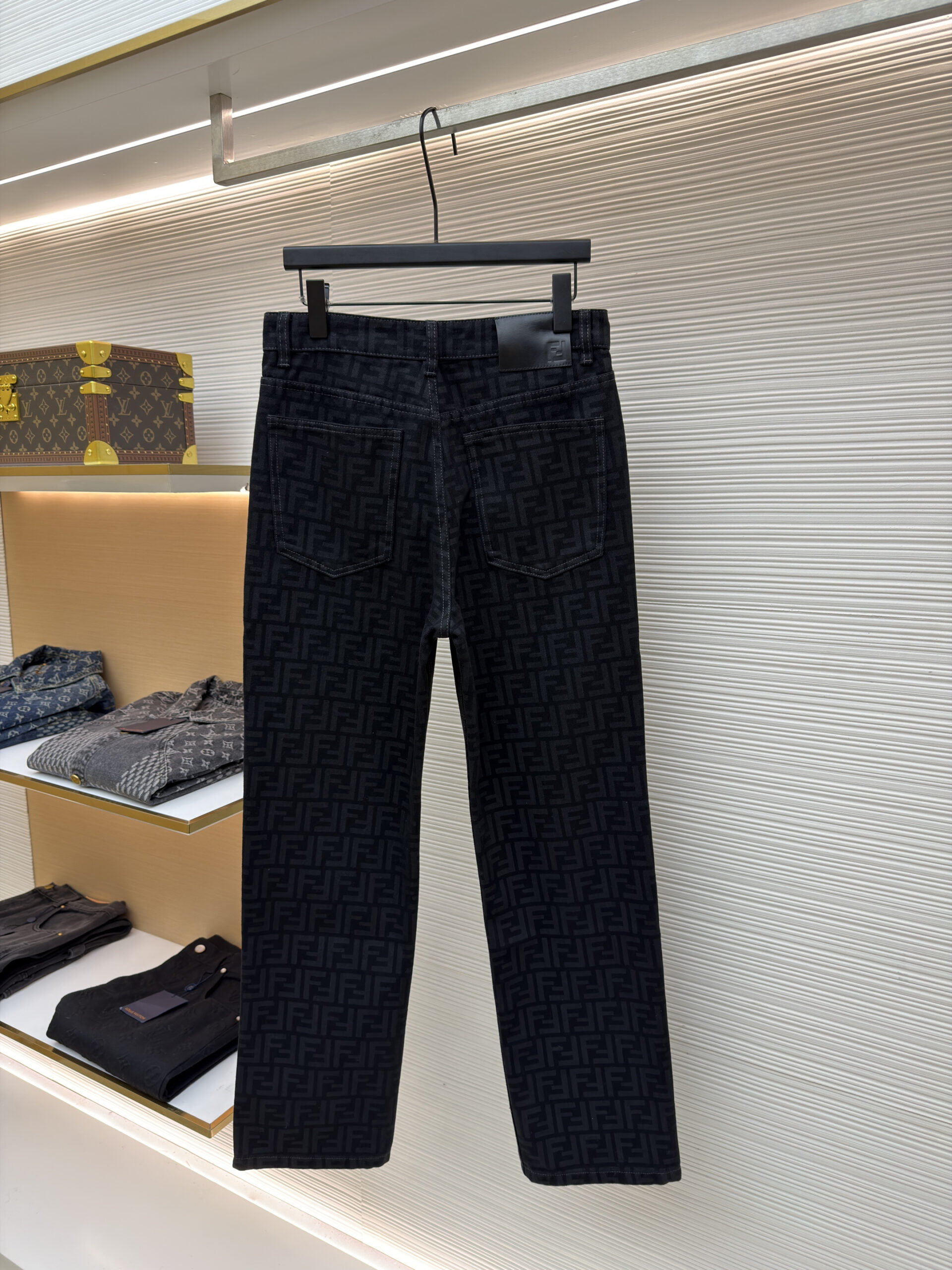 Fendi Men’s Black FF Monogram Denim Trousers - Image 3