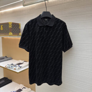 Fendi Men’s Black FF Monogram Velvet Polo Shirt
