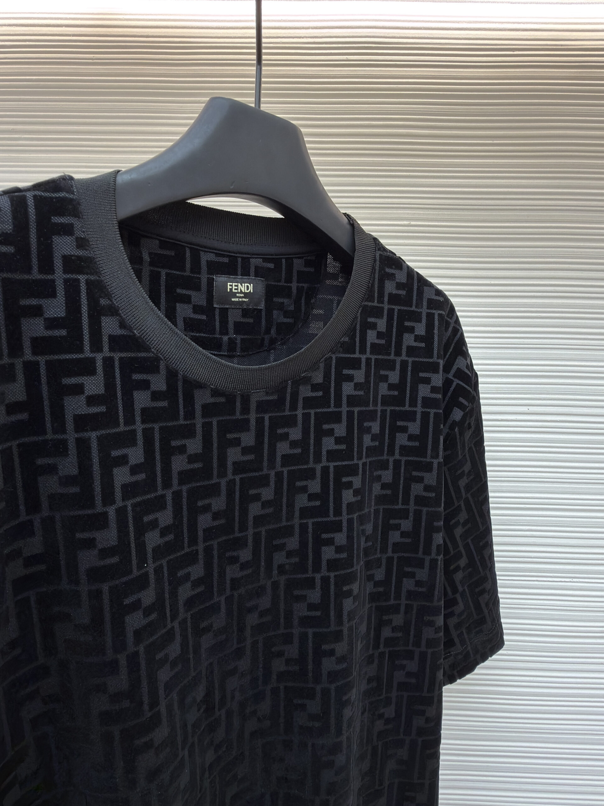 Fendi Men’s Black FF Monogram Velvet Polo Shirt - Image 5