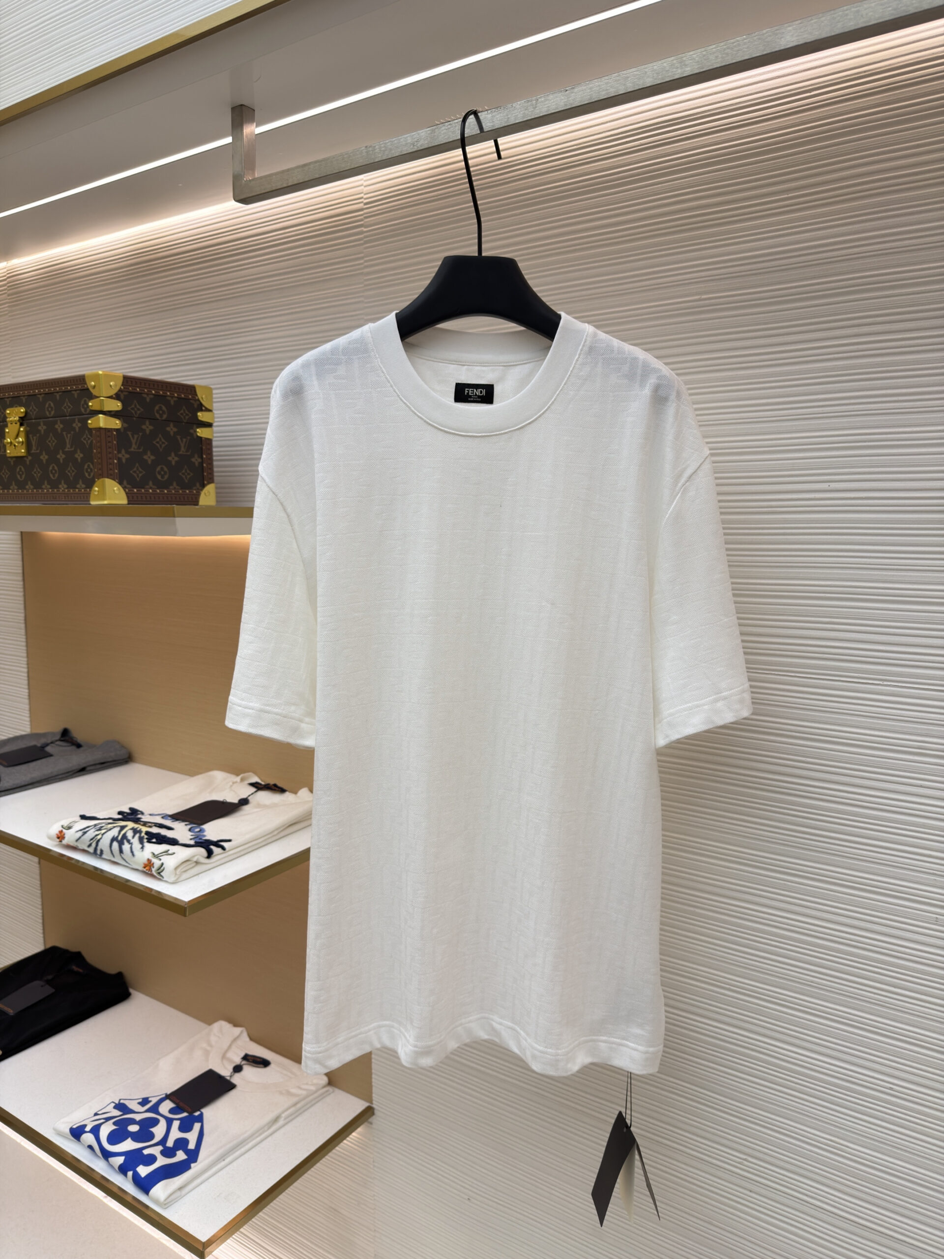 Fendi Monogram Embossed White Cotton T-Shirt