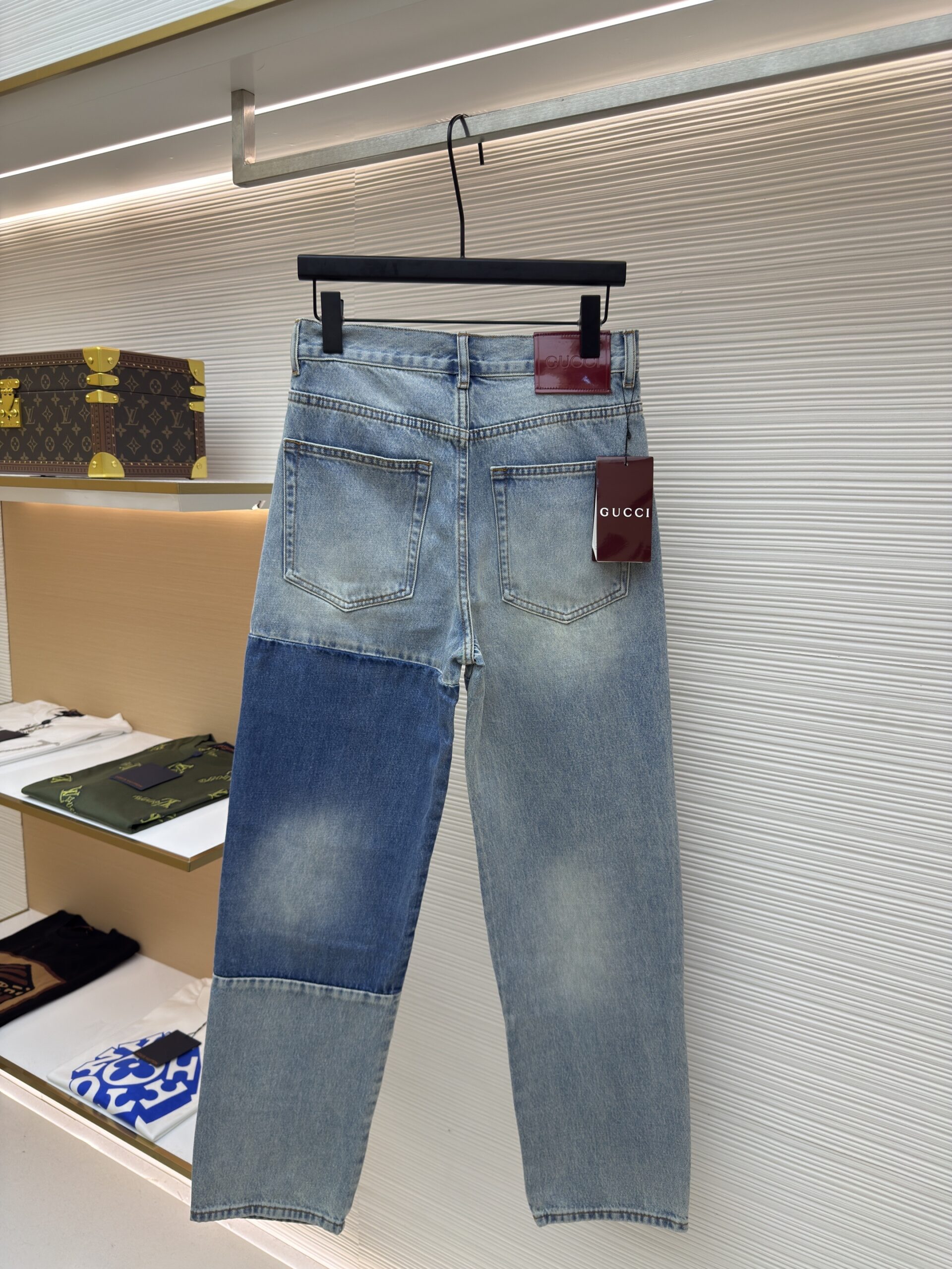 Gucci Patchwork Straight Leg Jeans Blue Denim - Image 3