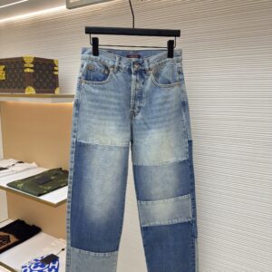 Gucci Patchwork Straight Leg Jeans Blue Denim