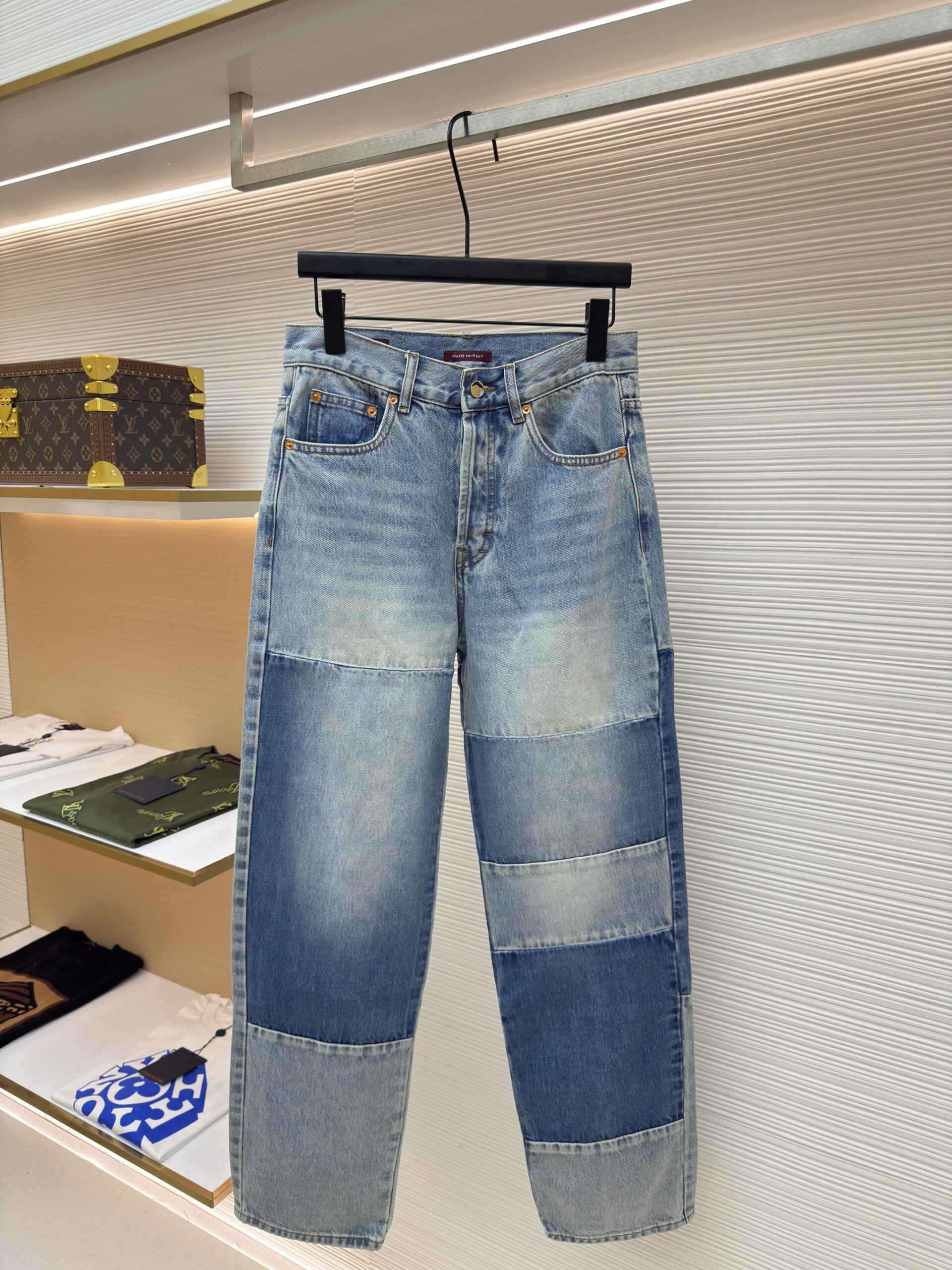 Gucci Patchwork Straight Leg Jeans Blue Denim