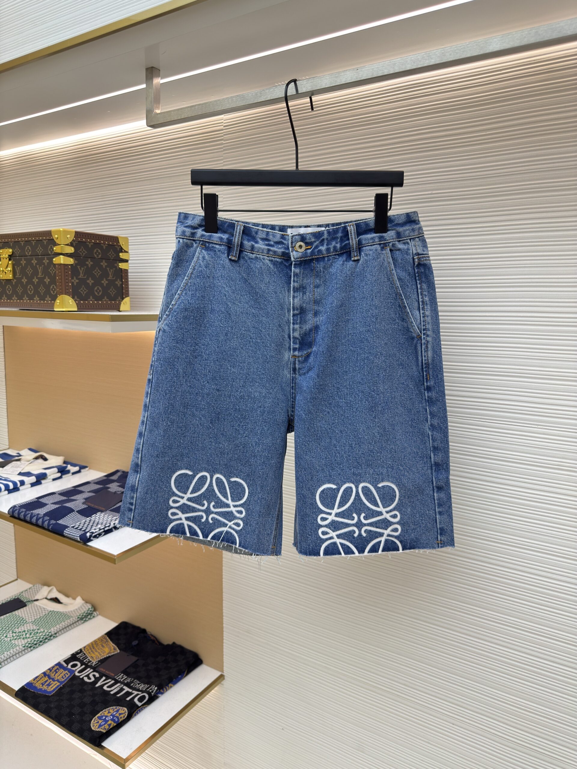 Loewe Anagram Embroidered Denim Shorts