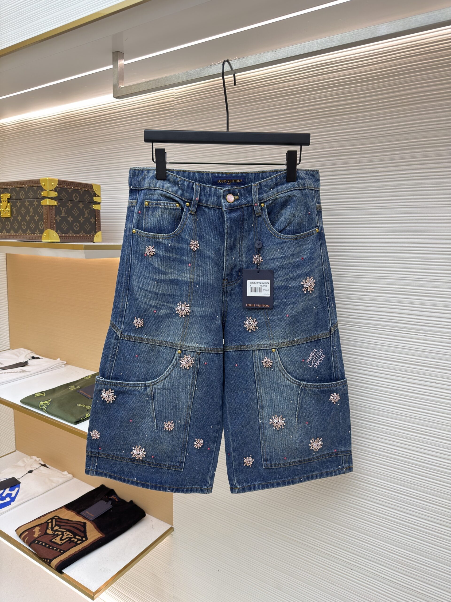 Louis Vuitton Crystal Snowflake Denim Shorts