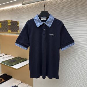 Miu Miu Layered Check-Collar Polo Shirt