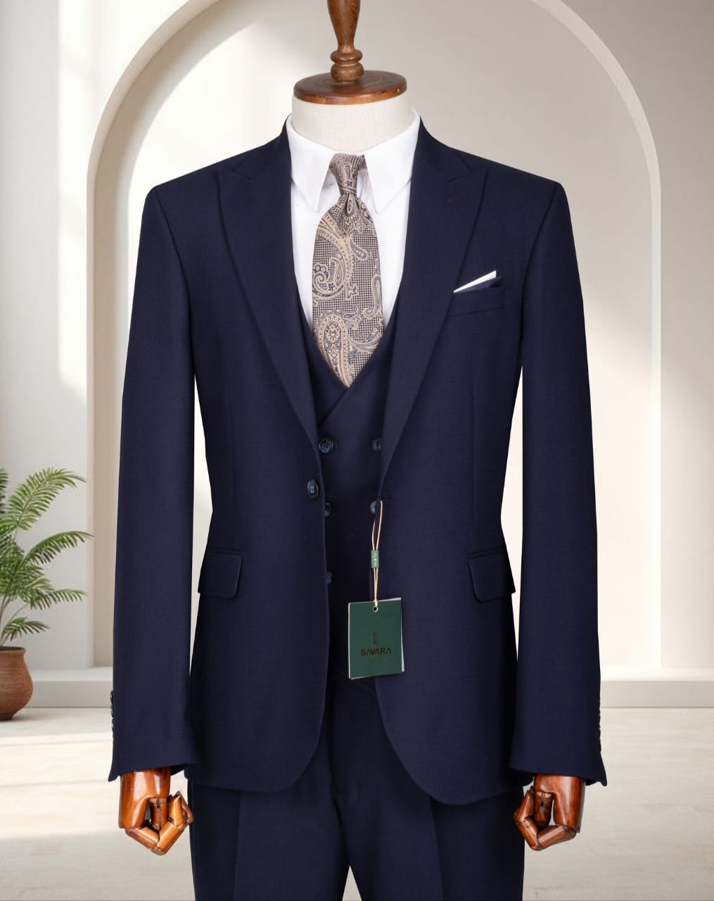 Men's Navy Blue Three Piece Suit - Image 2