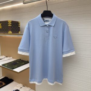 Prada Layered Triangle Logo Polo Shirt Light Blue