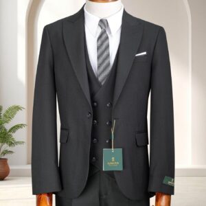 Premium Charcoal Three-Piece Suit
