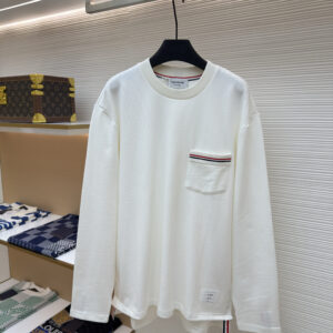 Thom Browne White Waffle Knit Tricolour Pocket Sweatshirt