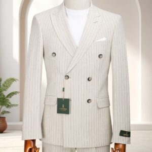 Premium Off-White Pinstripe Double-Breasted Suit