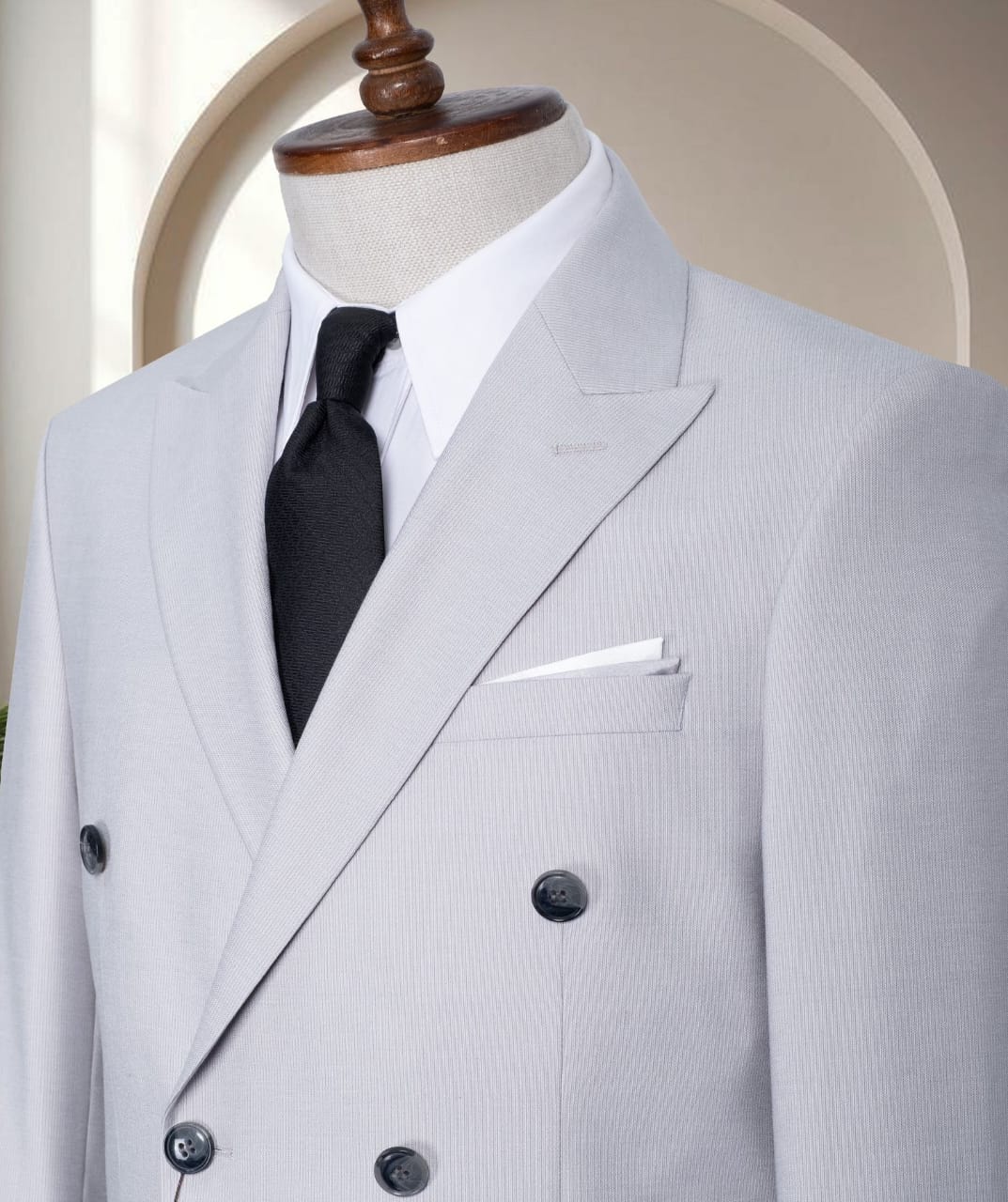 Men's Classic Light Grey Double-Breasted Suit - Image 3