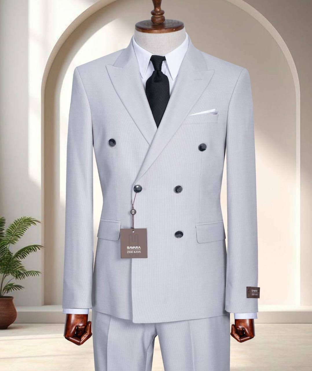 Men's Classic Light Grey Double-Breasted Suit