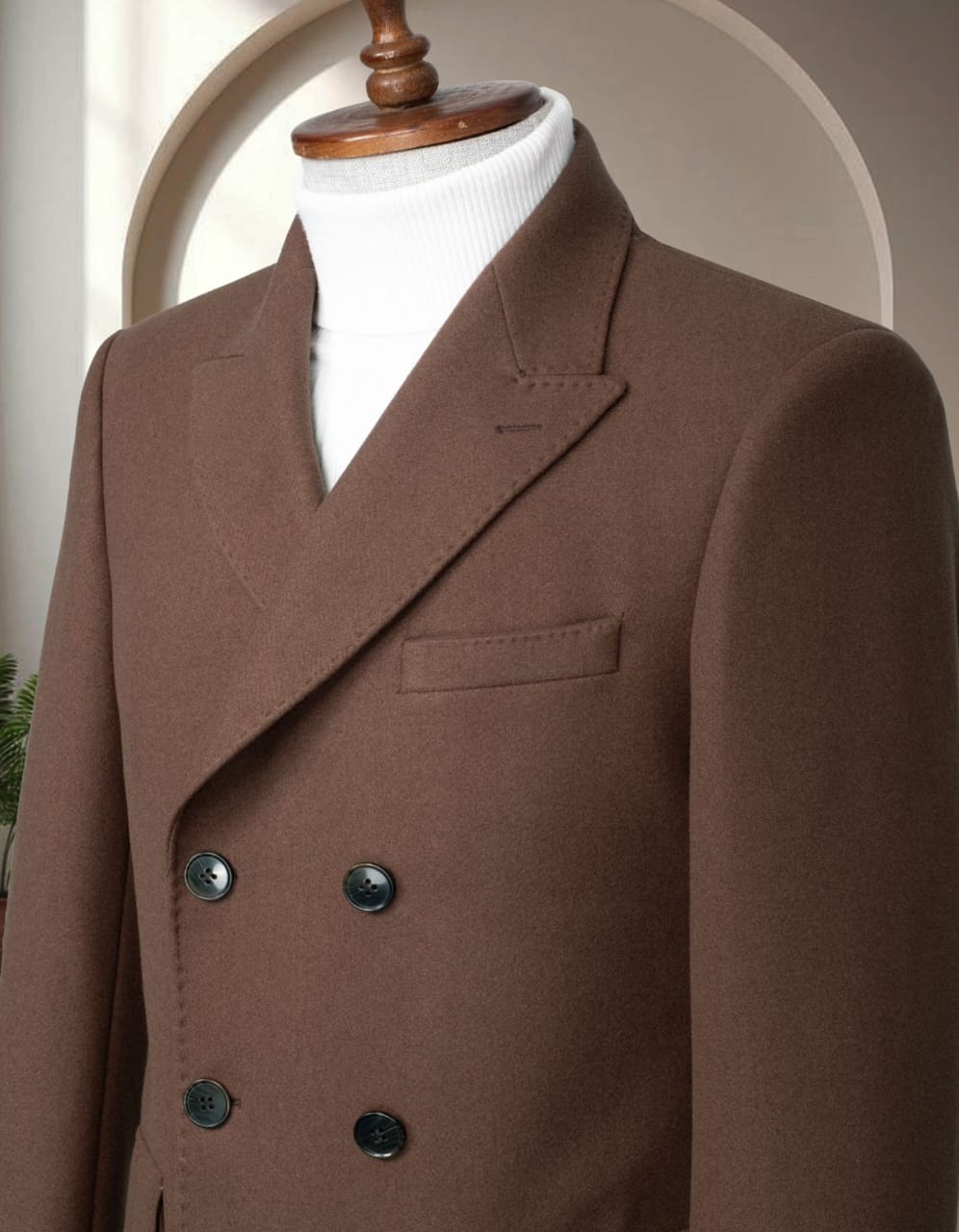 Men's Brown Double Breasted Formal Jacket - Image 3