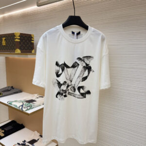 Louis Vuitton White Men’s Heavyweight Cotton Bird Ribbon Graphic Logo T-Shirt