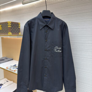 Louis Vuitton Charcoal Navy Script Embroidery Long-Sleeved Shirt