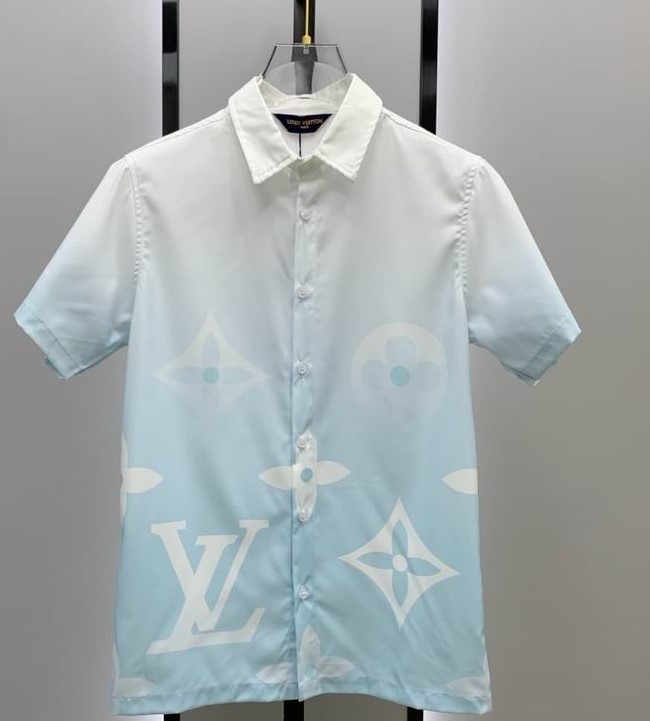 Men's Premium Light Blue Gradient Shirt and Shorts Set for Casual Wear - Image 3
