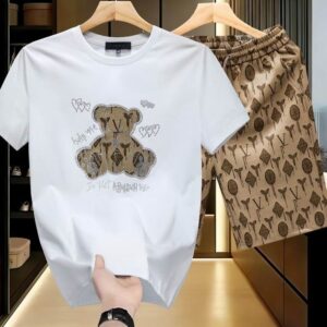 Men's Premium White T-Shirt and Brown Patterned Shorts Set for Casual Wear