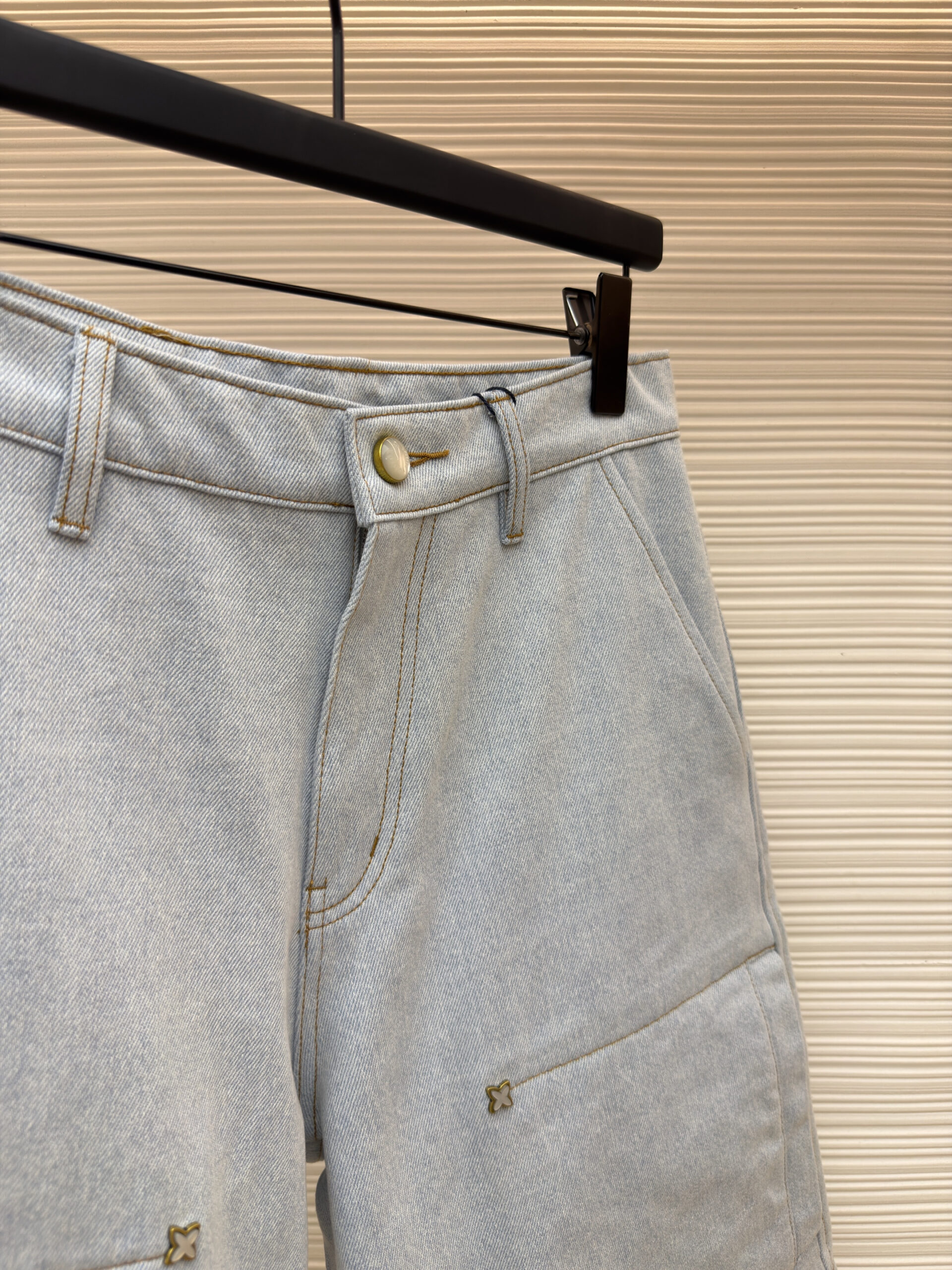 Louis Vuitton Embroidered Light Blue Denim Carpenter Shorts - Image 3