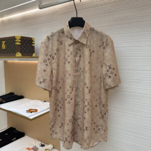 Louis Vuitton Monogram Silk Beige Short-Sleeve Shirt