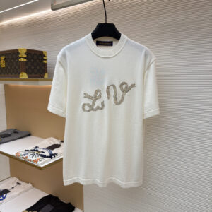 Louis Vuitton Rope Logo White Short-Sleeve Knit Top