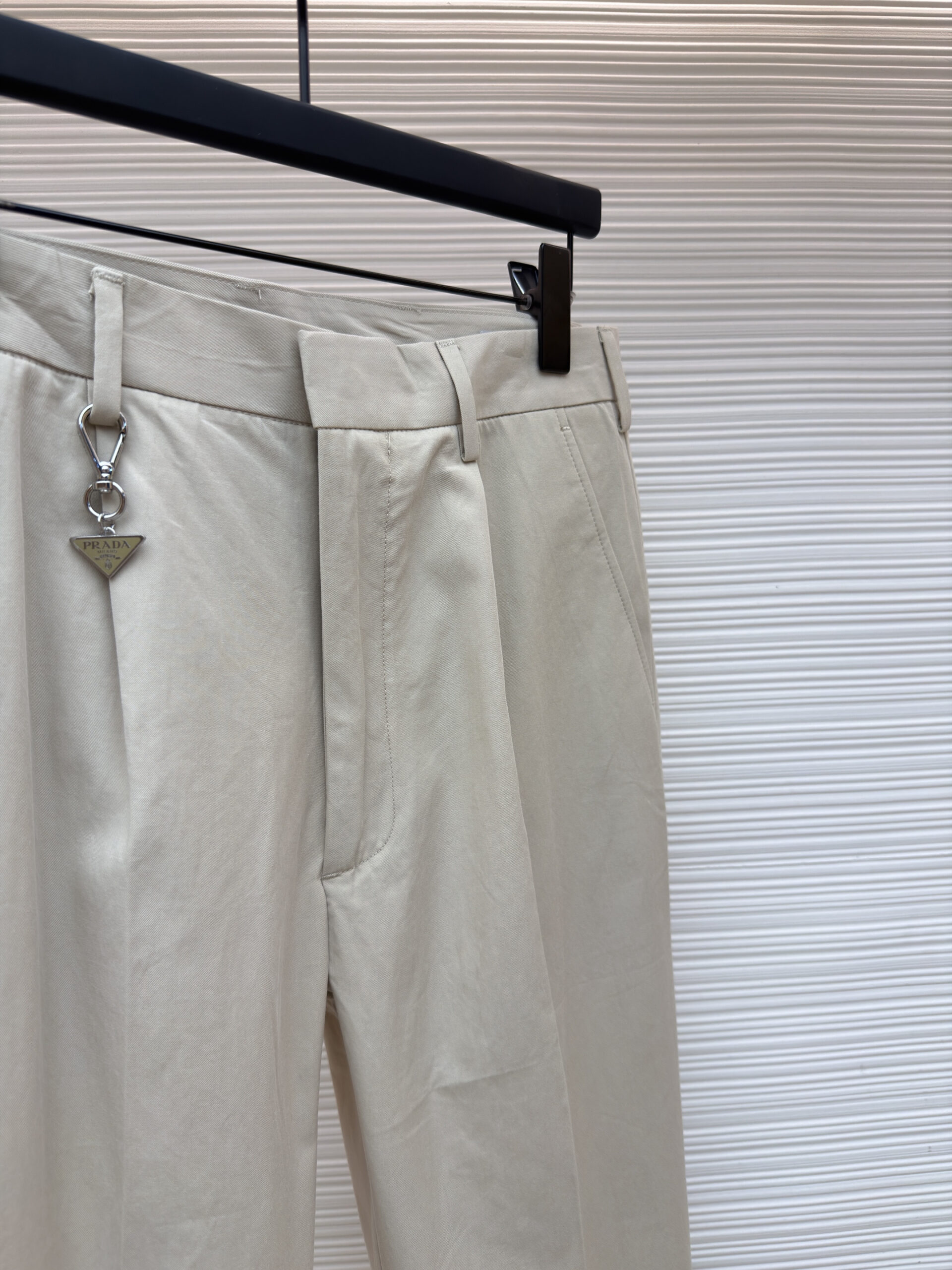 Prada Logo Charm Beige Chino Trousers - Image 2