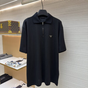 Prada Logo Half-Zip Black Polo Shirt