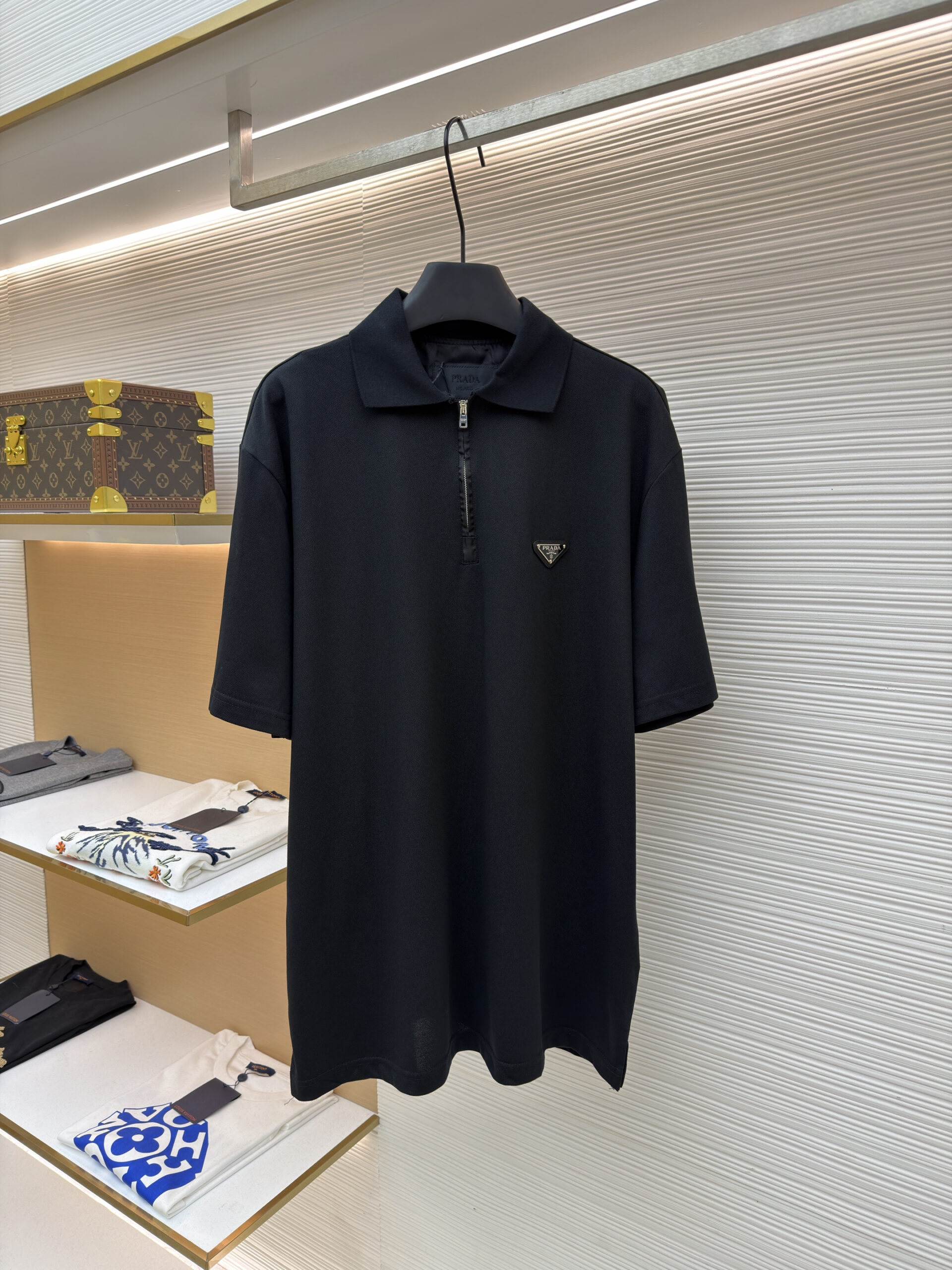 Prada Logo Half-Zip Black Polo Shirt