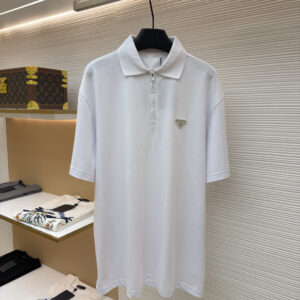 Prada Logo Half-Zip White Polo Shirt
