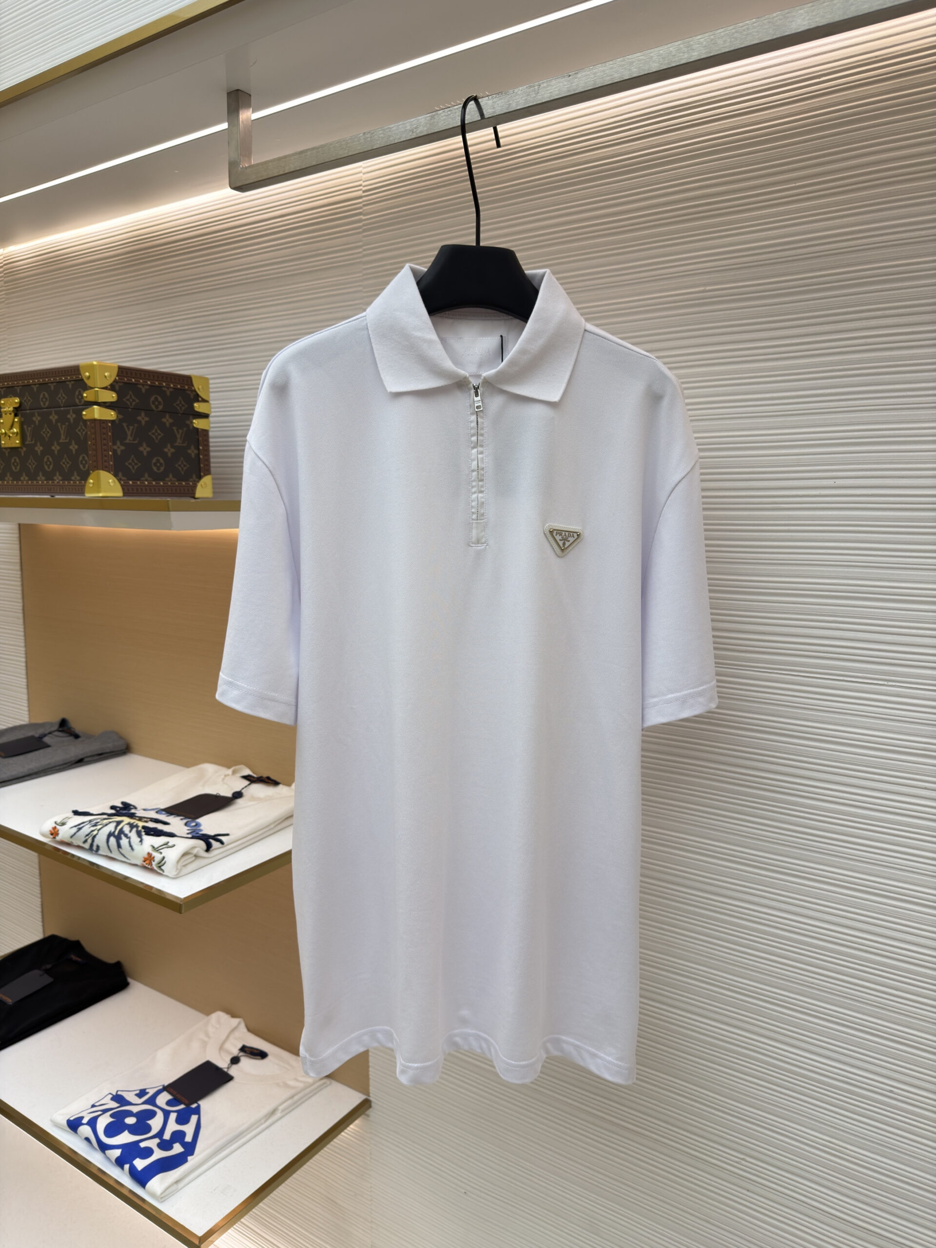 Prada Logo Half-Zip White Polo Shirt