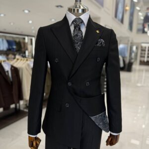 Men's Charcoal Grey Pinstripe Double Breasted Suit